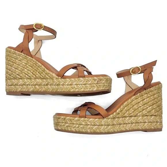Stuart Weitzman Tan Braida Max Leather Espadrille Wedge Sandals Women's Size 9.5 - Picture 9 of 9